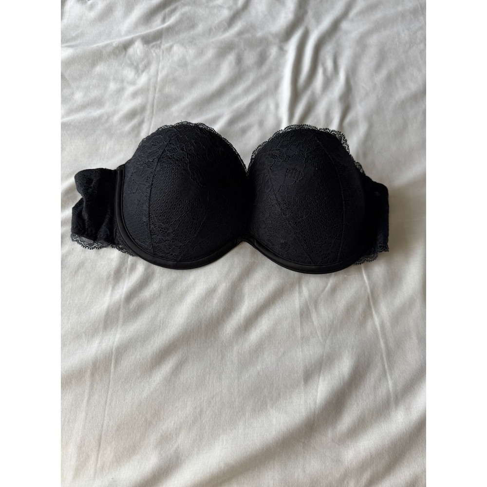 La‎ Senza Lace Strapless Push Up Bra Black 38B Coquette Goth Dark Romance
